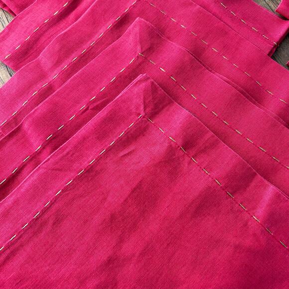 Kim Seybert Set Of 12 Red Napkins with Gold Running Stitch - Picture 8 of 8